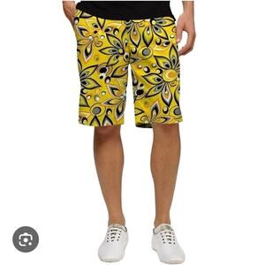 Loudmouth Golf Men's Yellow Black Shagadelic Athletic Shorts 32